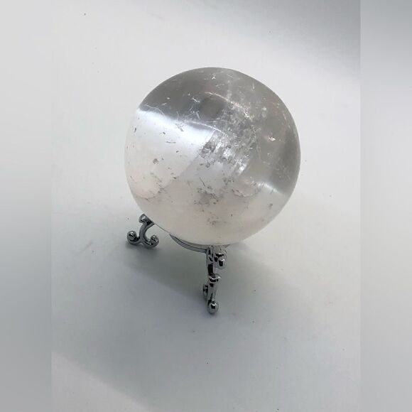 Crystal Selenite Ball, Polished Quartz Sphere on tripod stand - Picture 10 of 16